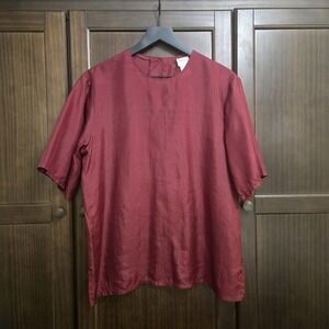 Vtg Tan‎ Jay 100% Silk Short Sleeve Top Blouse Shirt Shell Burgandy Maroon S